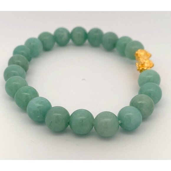 Natural Aventurine Stretchable Bracelet Size 6 with 24K Gold Dragon Fortune Pixi - Picture 7 of 8